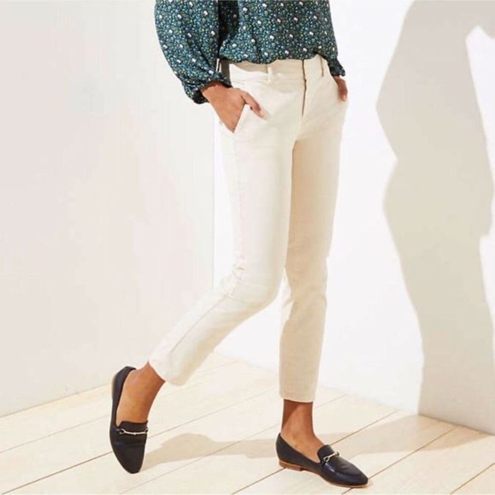 Loft Off-White Roll Cuff Girlfriend Chinos